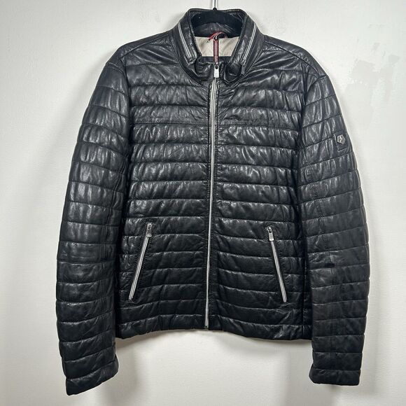 MILESTONE Tereno Men's Quilted Hand Crafted Lambskin Leather Jacket Black Size L